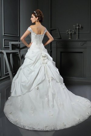 Robe de mariée longue avec fleurs de mode de bal manche nulle de traîne mi-longue