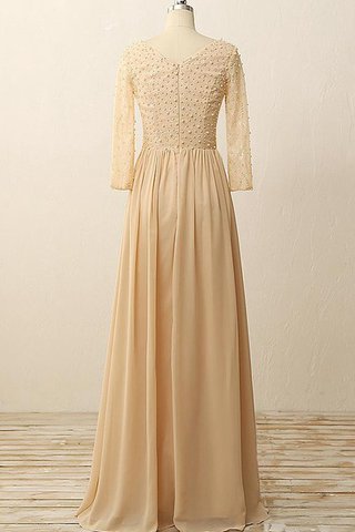 Robe demoiselle d'honneur naturel de col en v en chiffon avec manche longue fermeutre eclair