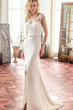 Robe de mariée charmeuse intemporel distinguee avec décoration dentelle fendu latérale