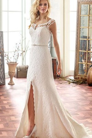 Robe de mariée charmeuse intemporel distinguee avec décoration dentelle fendu latérale