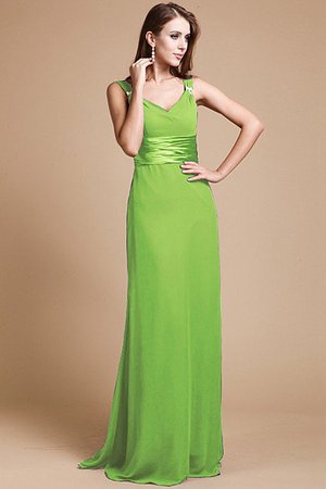 Robe demoiselle d'honneur naturel avec chiffon de col en v de lotus manche nulle