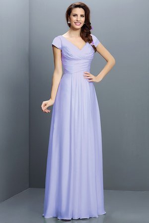 Robe demoiselle d'honneur plissage longue a-ligne avec chiffon de col en v