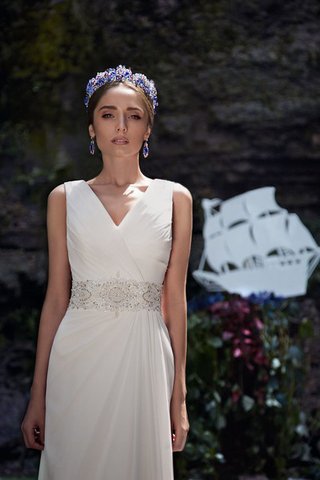 Robe de mariée longue femme branché v encolure manche nulle ruché