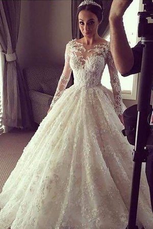 Robe de mariée naturel de mode de bal avec manche longue avec décoration dentelle