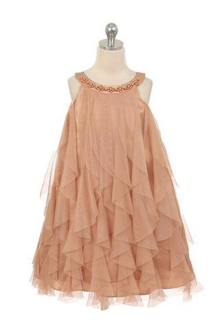 Robe cortège fille plissage avec perle textile en tulle de lotus ligne a