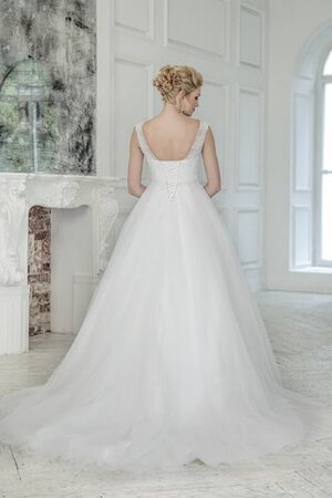 Robe de mariée naturel jusqu'au sol en tulle avec manche épeules enveloppants ligne a