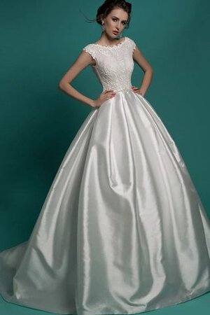 Robe de mariée intemporel modeste a-ligne avec manche courte avec zip