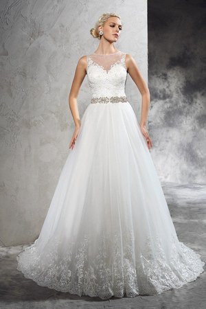 Robe de mariée longue naturel de princesse avec perle manche nulle