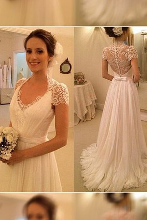 Robe de mariée naturel de princesse de traîne courte v encolure avec chiffon