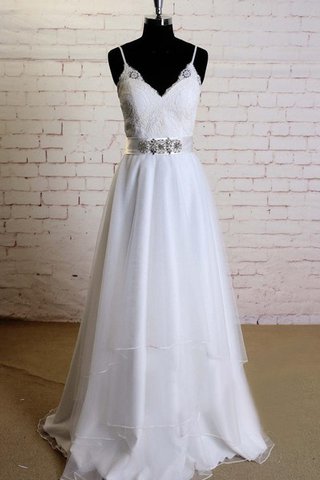 Robe de mariée ceinture en étoffe avec ruban bretelles spaghetti jusqu'au sol v encolure
