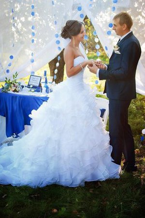 Robe de mariée de col en cœur sans dos longueru au niveau de sol en organza en dentelle