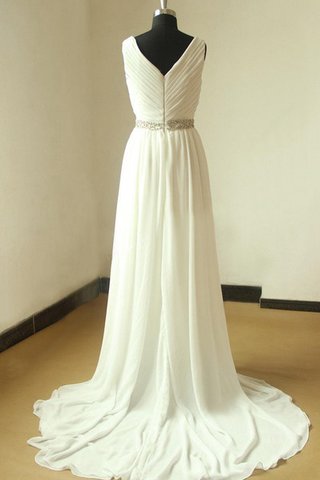 Robe de mariée ligne a ruché avec décoration dentelle avec perle ceinture