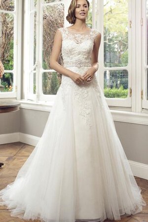 Robe de mariée delicat appliques manche nulle en tulle a-ligne