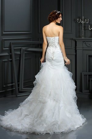 Robe de mariée longue naturel avec perle en organza col en forme de cœur