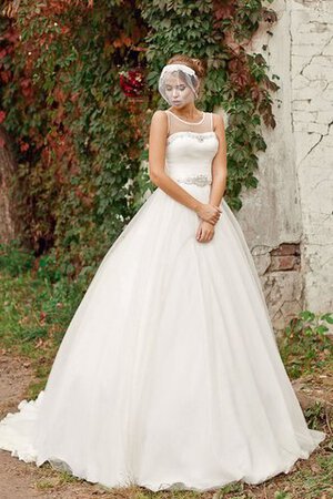 Robe de mariée de mode de bal ruché en satin jusqu'au sol col u profond