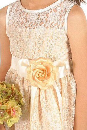 Robe cortège fille ceinture manche nulle avec fleurs avec décoration dentelle ligne a