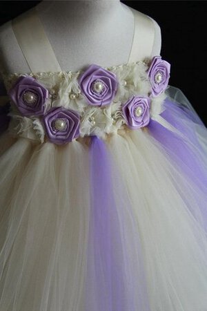 Robe cortège fille plissage en tulle jusqu'à la cheville de mode de bal avec fleurs