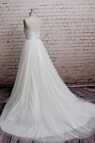 Robe de mariée naturel manche nulle a-ligne elevé jusqu'au sol