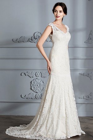 Robe de mariée naturel manche nulle v encolure de traîne courte de sirène