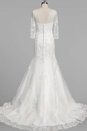 Robe de mariée sexy avec manche 3/4 de traîne moyenne avec perle avec décoration dentelle