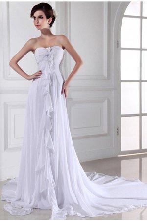 Robe de mariée longue en chiffon avec fleurs manche nulle cordon