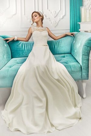 Robe de mariée en satin de traîne courte a plage avec nœud longueur au ras du sol