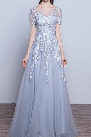 Robe de bal longue facile avec décoration dentelle avec manche courte avec ruban