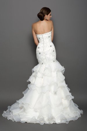 Robe de mariée longue avec perle manche nulle en organza decoration en fleur