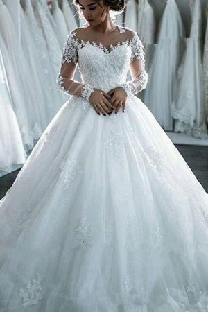 Robe de mariée étourdissant de mode de bal en tulle de col bateau appliques