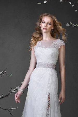 Robe de mariée textile en tulle ligne a cordon fendu latérale longueur au ras du sol