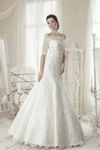 Robe de mariée naturel de traîne moyenne ligne a en dentelle manche nulle