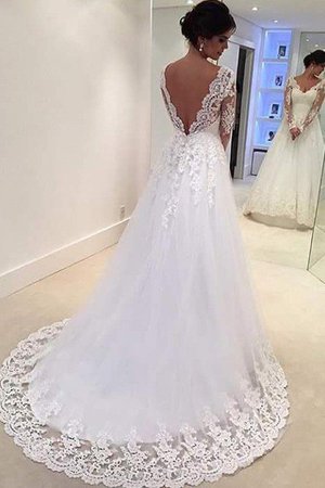 Robe de mariée naturel avec manche longue avec lacets de mode de bal v encolure