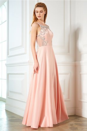 Robe de bal avec perle longueur au niveau de sol en satin de princesse ligne a