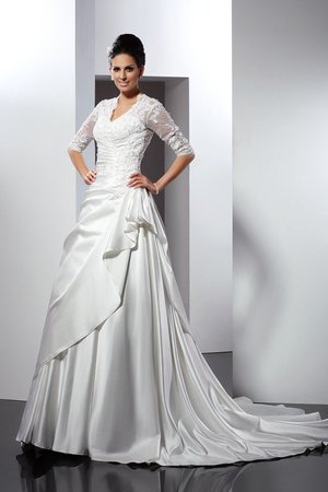 Robe de mariée longue de traîne mi-longue cordon ligne a en satin