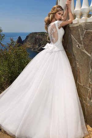 Robe de mariée longue naturel avec nœud de mode de bal de col en v