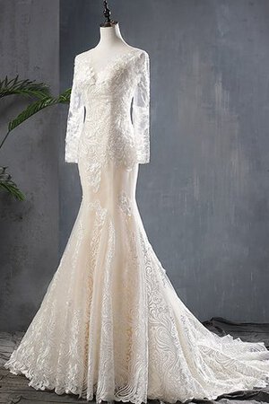 Robe de mariée longueur au ras du sol avec manche longue angélique luxueux naturel