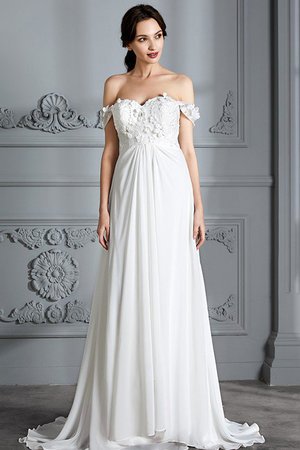 Robe de mariée naturel avec chiffon de princesse d'epaule ajourée manche nulle