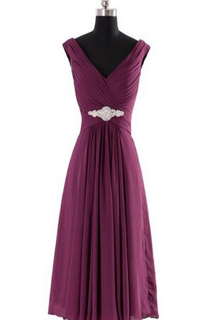 Robe demoiselle d'honneur facile de col en v manche nulle avec perle avec chiffon