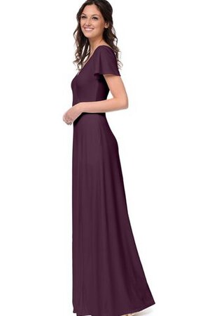 Robe demoiselle d'honneur avec manche courte avec chiffon v encolure ligne a