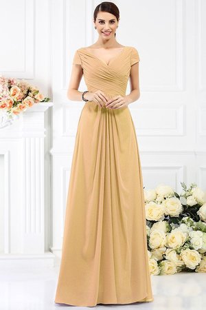 Robe demoiselle d'honneur longue plissé de col en v de princesse avec chiffon