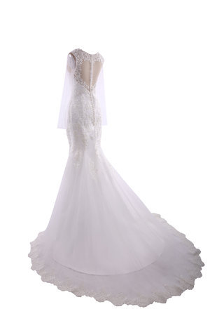 Robe de mariée boutonné de col bateau avec décoration dentelle avec perle lache