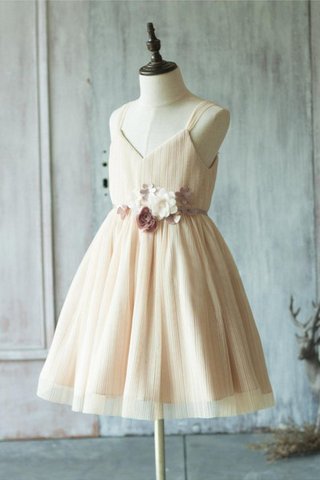 Robe cortège fille naturel avec ruban de lotus en tulle ligne a