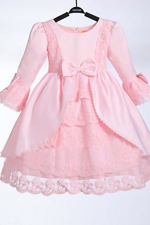 Robe cortège fille naturel avec fleurs orné de nœud à boucle ligne a avec zip