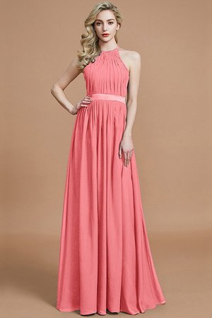 Robe demoiselle d'honneur naturel manche nulle en chiffon ligne a fermeutre eclair