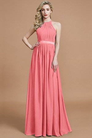 Robe demoiselle d'honneur naturel manche nulle en chiffon ligne a fermeutre eclair