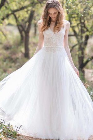 Robe de mariée jusqu'au sol manche nulle v encolure avec décoration dentelle col en v foncé