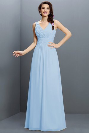 Robe demoiselle d'honneur longue en chiffon avec sans manches v encolure avec fronce