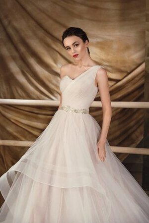 Robe de mariée naturel ruché de mode de bal avec lacets avec chiffon