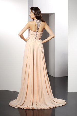 Robe de soirée de princesse avec chiffon de traîne courte manche nulle a-ligne