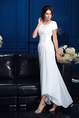 Robe mère de mariée naturel encolure ronde de princesse asymétrique avec chiffon